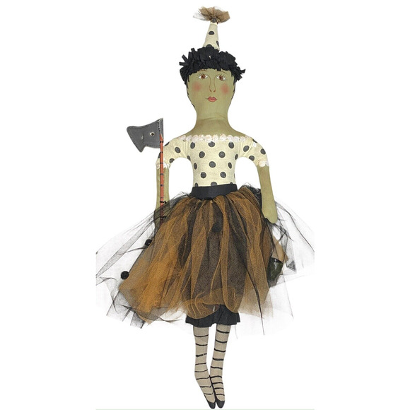 Sharon Andrews Primitive 22" Halloween Rare Green Face Arms Pumpkin Shelf Figure - Picture 2 of 10